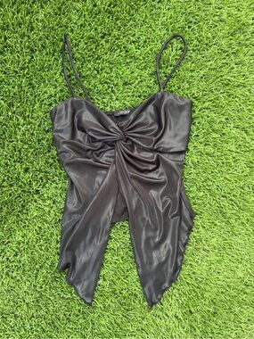Papermoon Black Satin Knot-Front Bandeau Top
